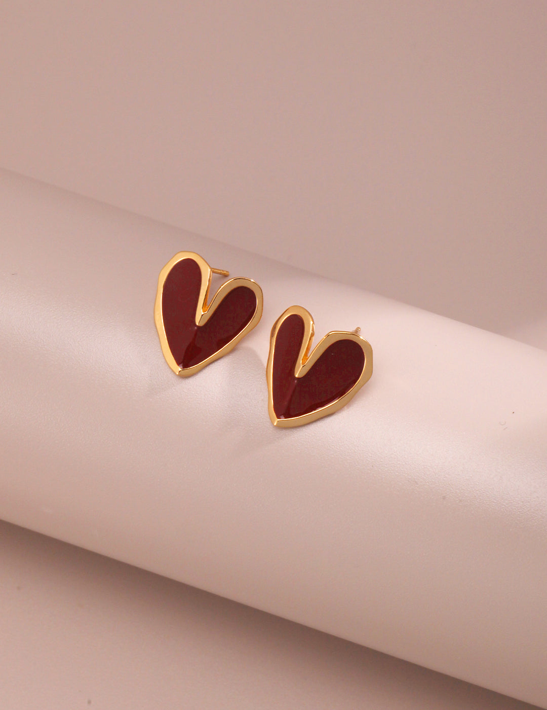 Cherished Hearts Stud Earrings - S925 Silver with Vintage Gold Finish