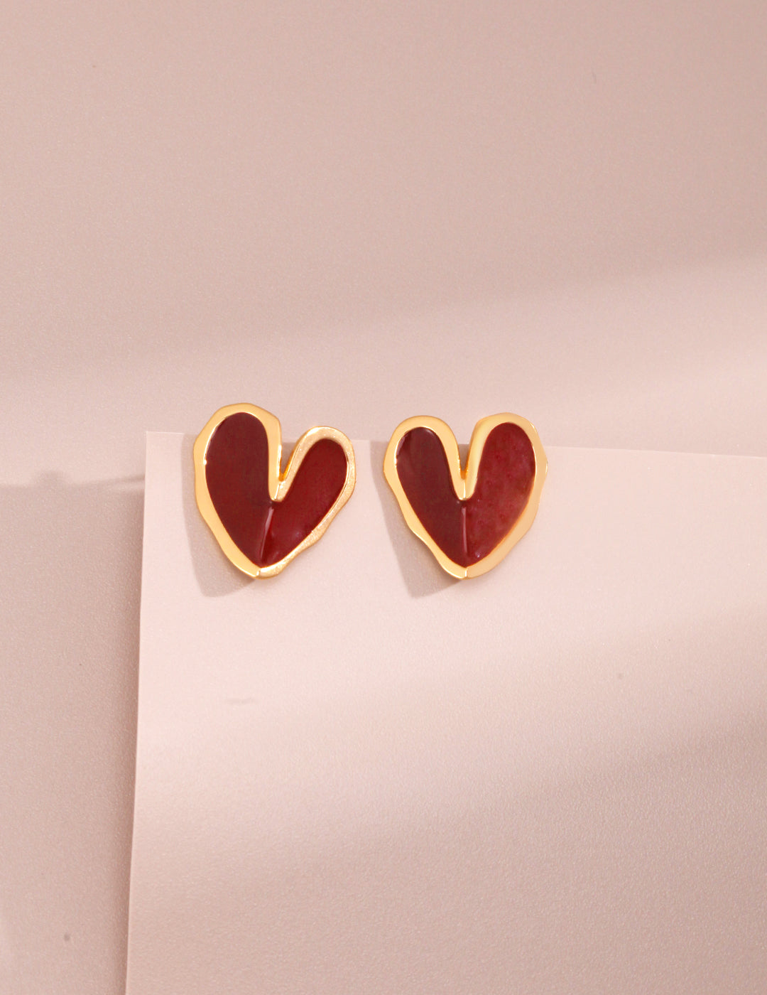 Cherished Hearts Stud Earrings - S925 Silver with Vintage Gold Finish