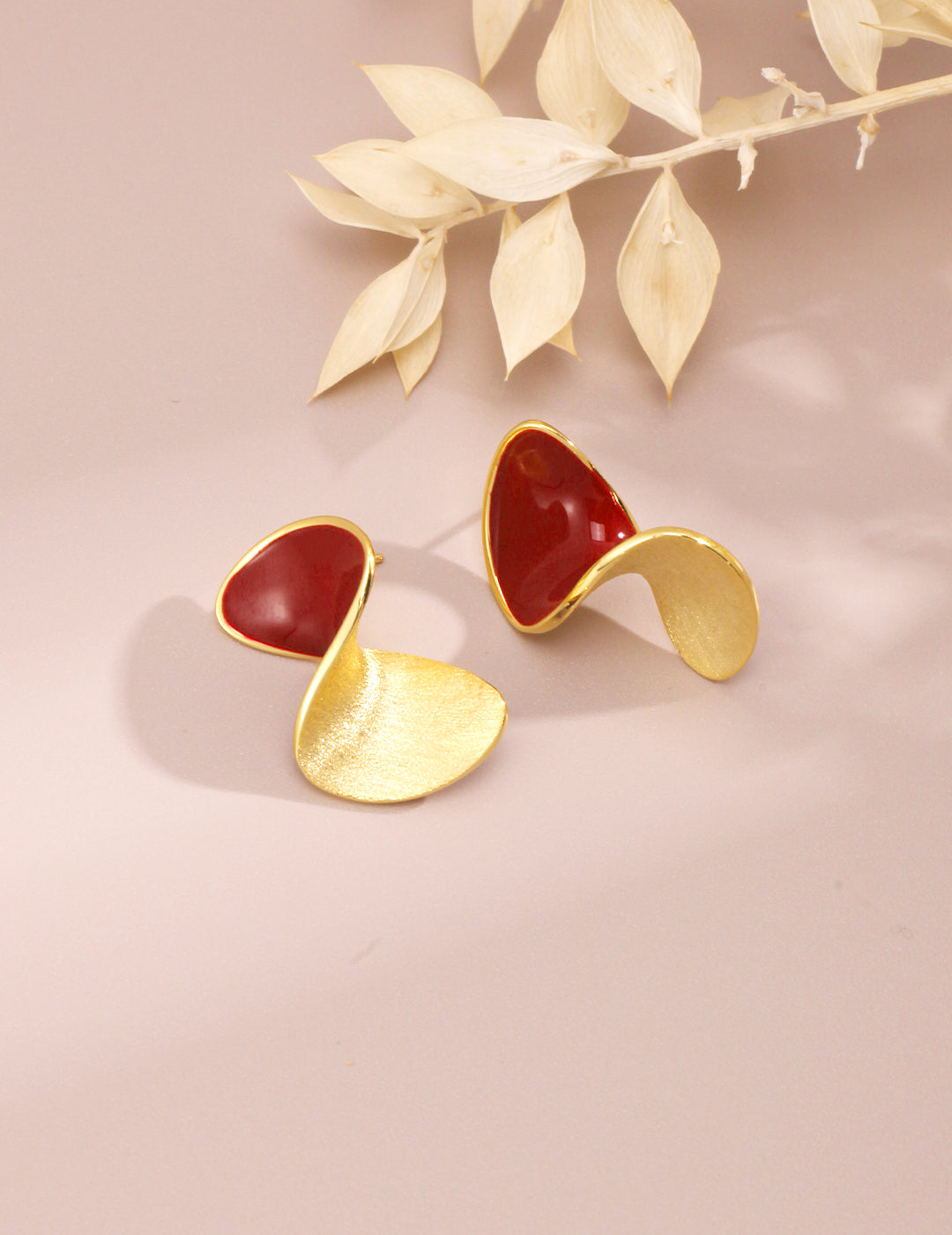 Spiral Red Drip Glaze Earrings - S925 Silver with K Gold Hue