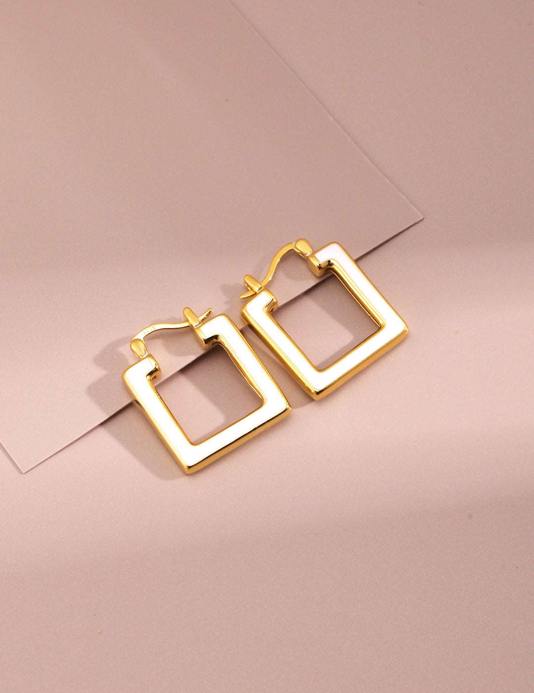 Festive Winter French Vintage Square Earrings – S925 Silver with K Gold Drip Glaze