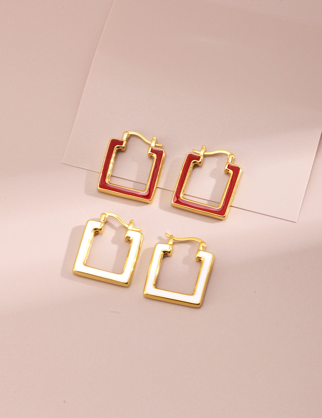 Festive Winter French Vintage Square Earrings – S925 Silver with K Gold Drip Glaze