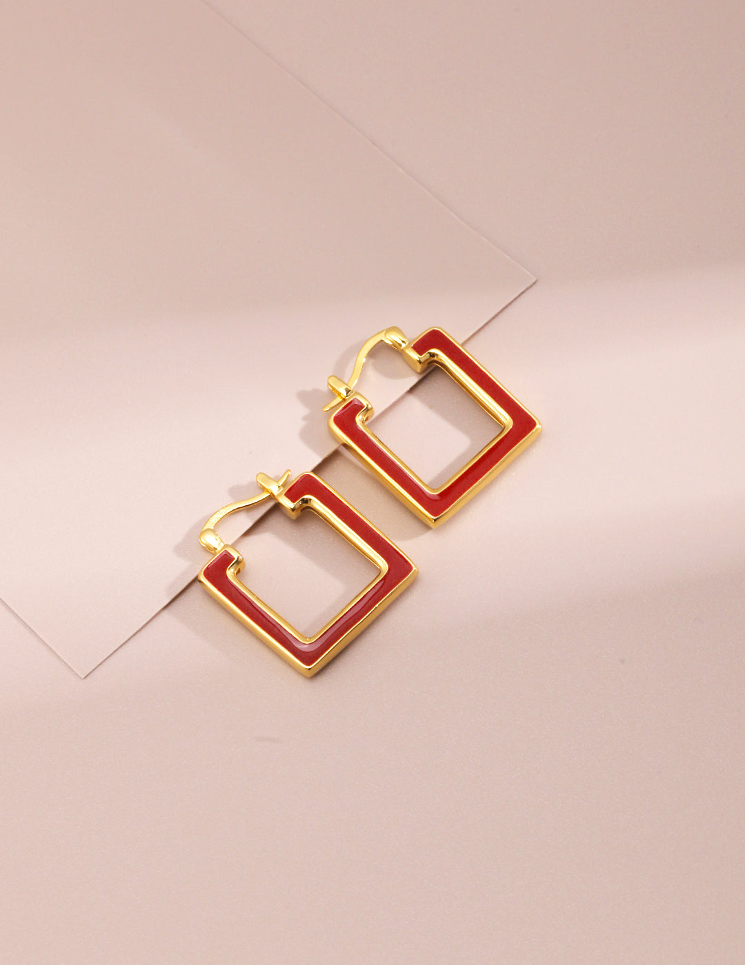 Festive Winter French Vintage Square Earrings – S925 Silver with K Gold Drip Glaze