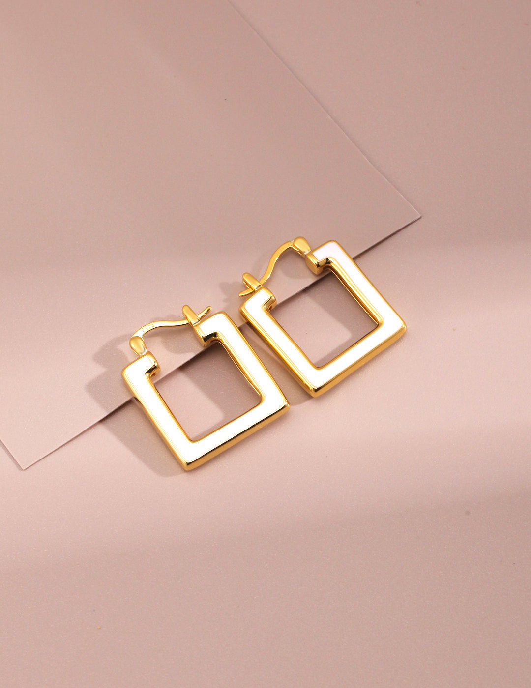 Festive Winter French Vintage Square Earrings – S925 Silver with K Gold Drip Glaze