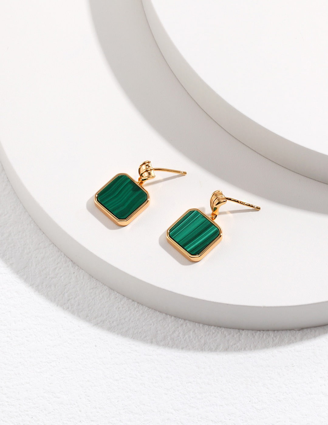 Vintage Gold Square Malachite Sterling Silver Earrings