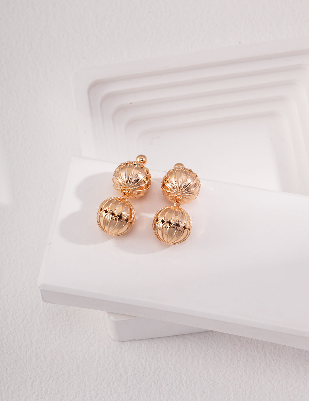 Minimalist Golden Ball Sterling Silver Earrings: Delicate Dangle Design