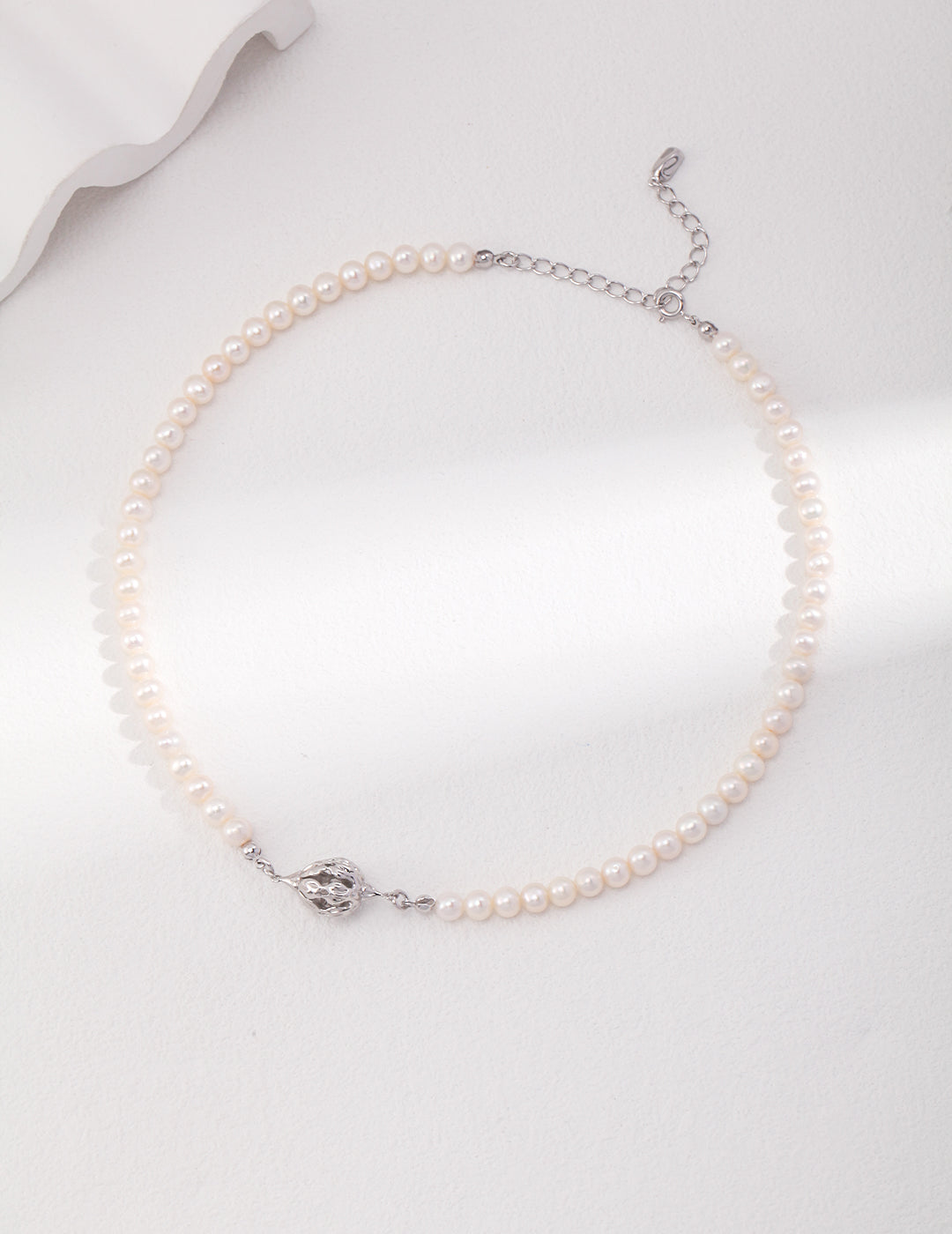 Nature-Inspired Floral Cluster Pure Silver Pearl Necklace - In Vintage Gold and White Gold