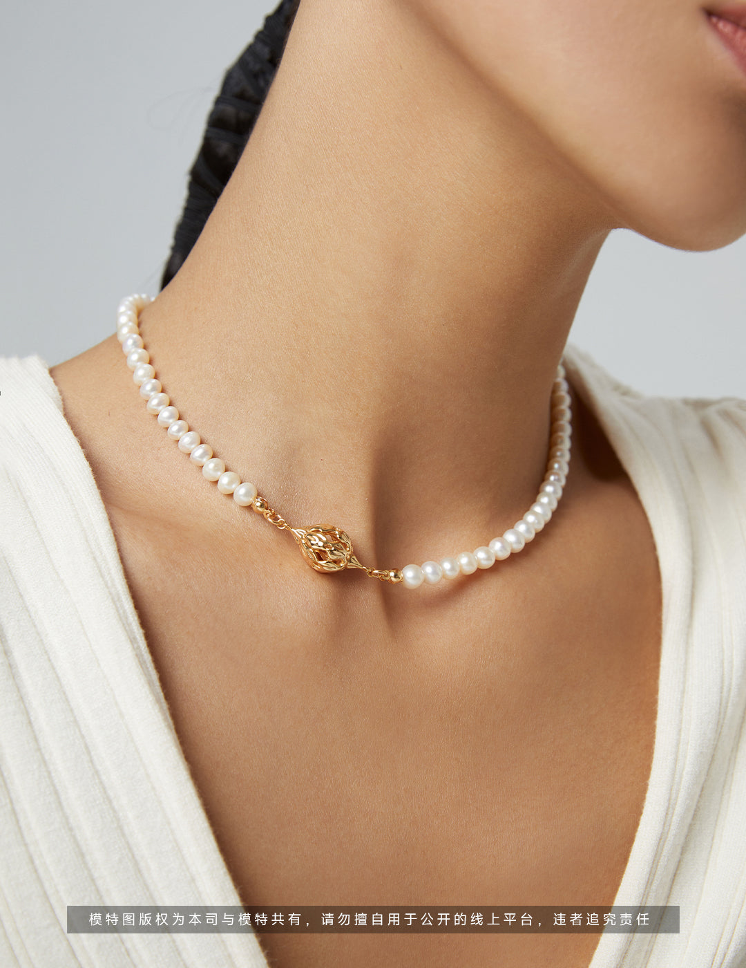 Nature-Inspired Floral Cluster Pure Silver Pearl Necklace - In Vintage Gold and White Gold